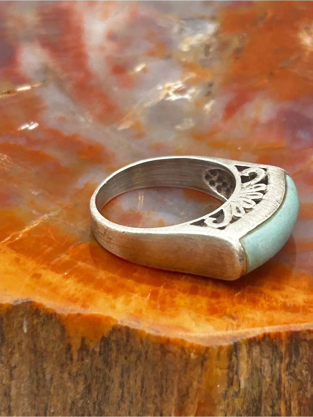 Minimalist Art Deco Style Turquoise Ring - Size 8